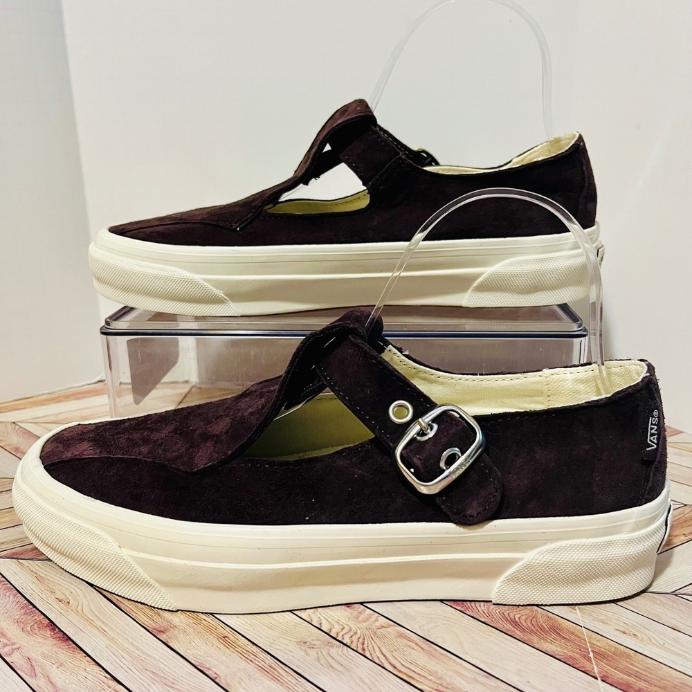 Vans‎ Premium Mary Jane Chocolate Plum Brown Suede Women 8 Buckle T-Strap LX 93